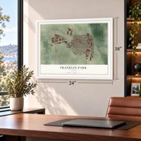 Franklin Park, Illinois map, 18 x 24 inch print in a white frame in a home office