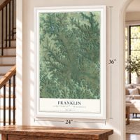Franklin, Sauk County, Wisconsin map, 24 x 36 inch print in a white frame by a staircase