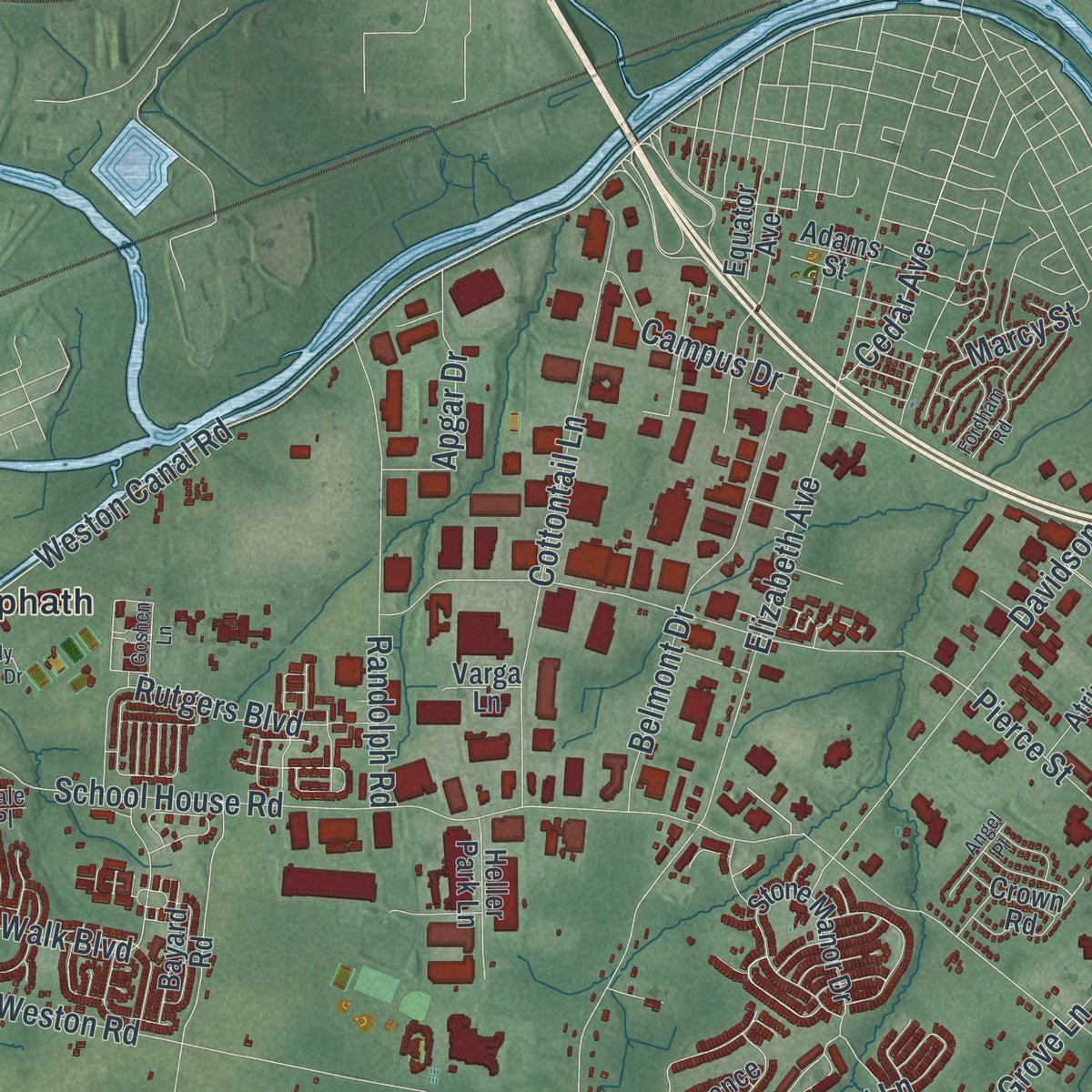 Second close-up of the map of Franklin, Somerset County, New Jersey print showing more streets and buildings