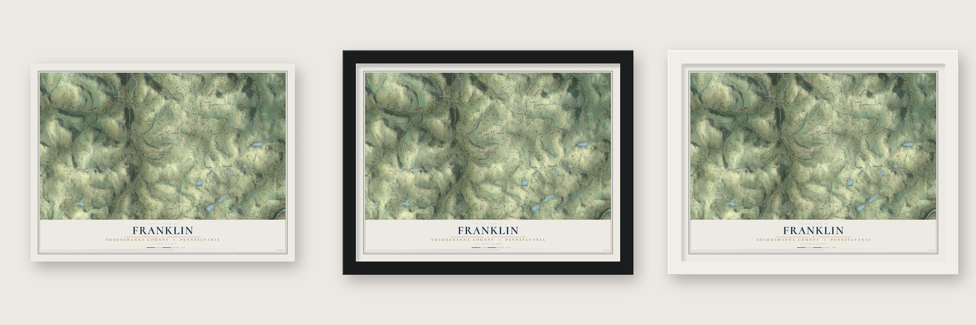Franklin, Susquehanna County, Pennsylvania map unframed, in a black wood frame and in a white wood frame