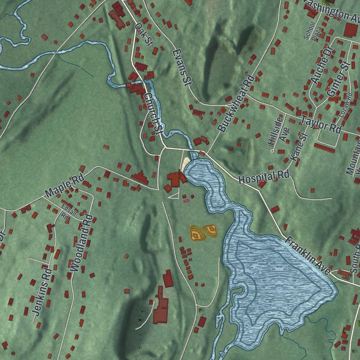 Second close-up of the map of Franklin, Sussex County, New Jersey print showing more streets and buildings