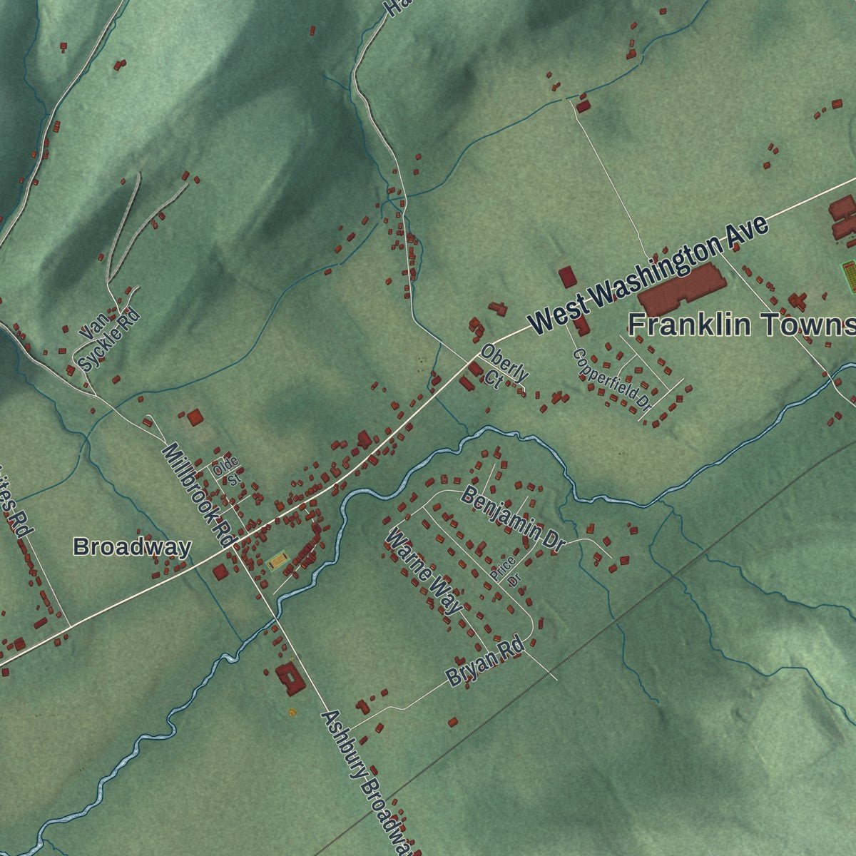 Second close-up of the map of Franklin, Warren County, New Jersey print showing more streets and buildings