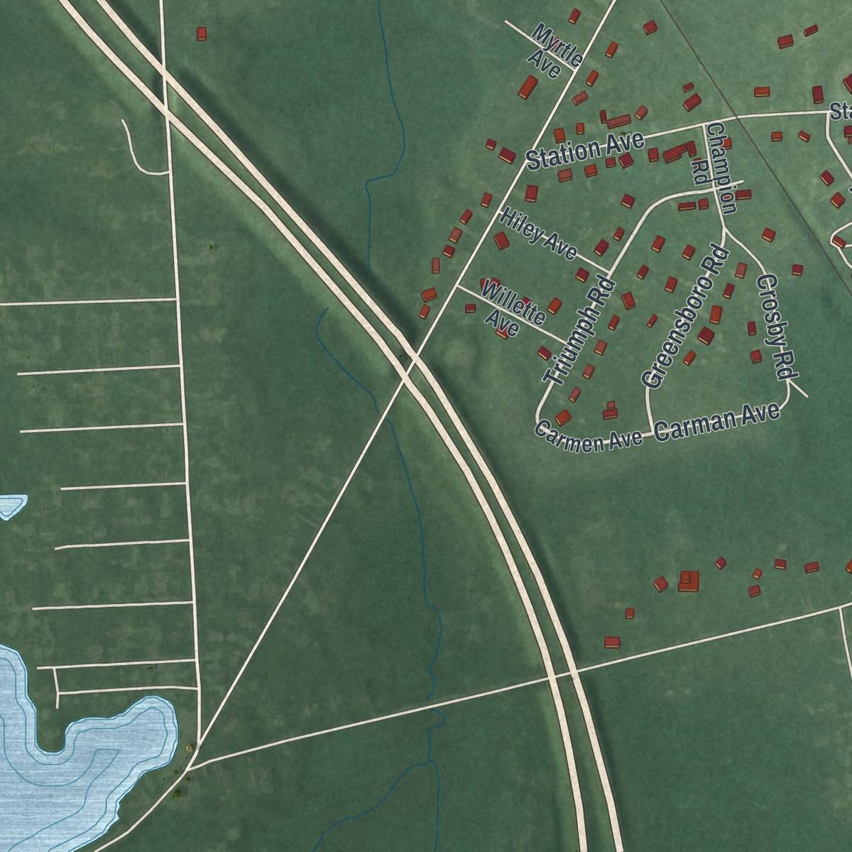 Second close-up of the map of Franklinville, New Jersey print showing more streets and buildings