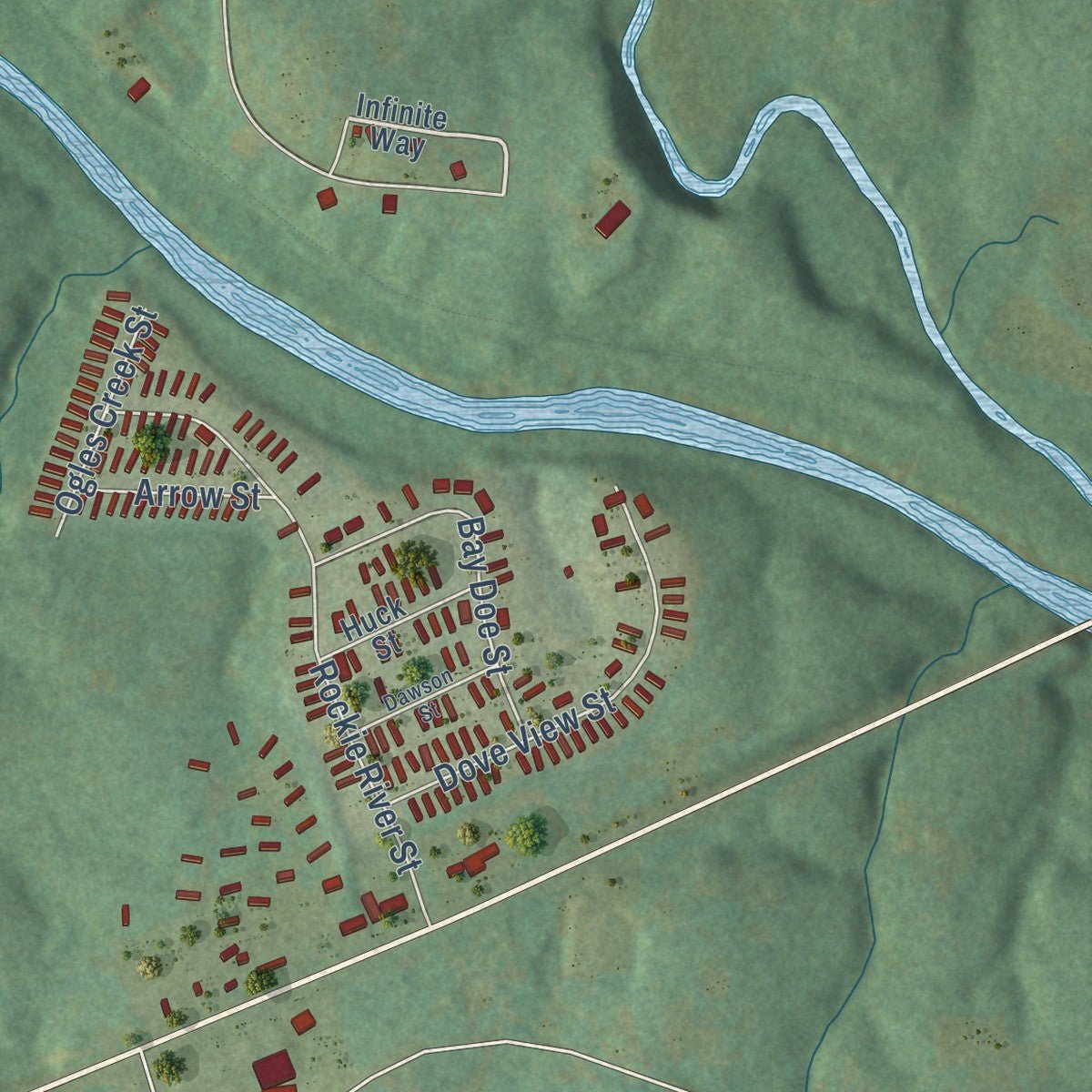 Second close-up of the map of Franklinville, North Carolina print showing more streets and buildings
