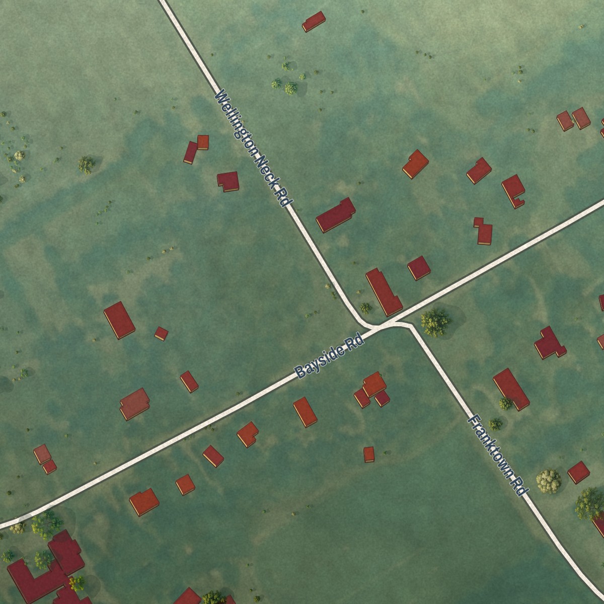 Second close-up of the map of Franktown, Virginia print showing more streets and buildings