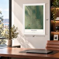Frannie, Wyoming map, 18 x 24 inch print in a white frame in a home office