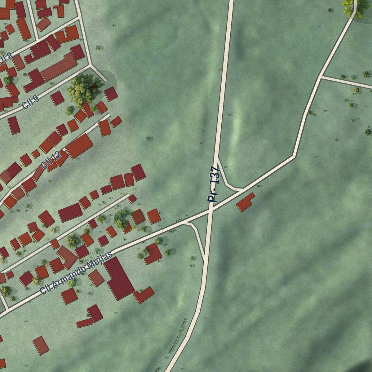 Second close-up of the map of Fránquez, Puerto Rico print showing more streets and buildings