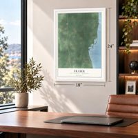 Fraser, Bay County, Michigan map, 18 x 24 inch print in a white frame in a home office