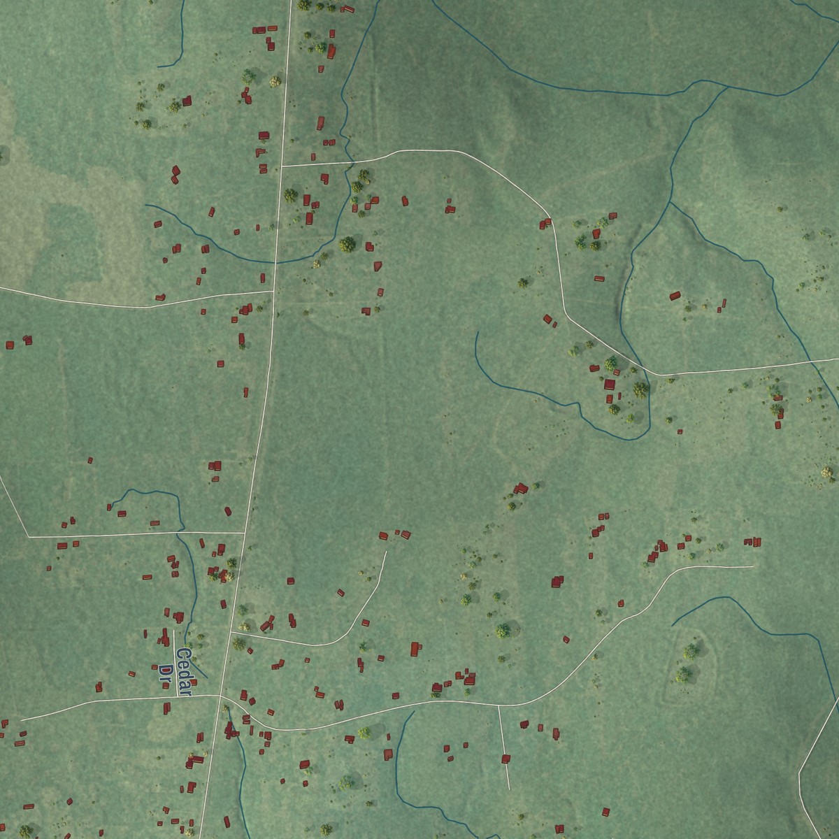Second close-up of the map of Fred, Texas print showing more streets and buildings