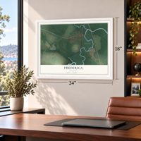 Frederica, Delaware map, 18 x 24 inch print in a white frame in a home office