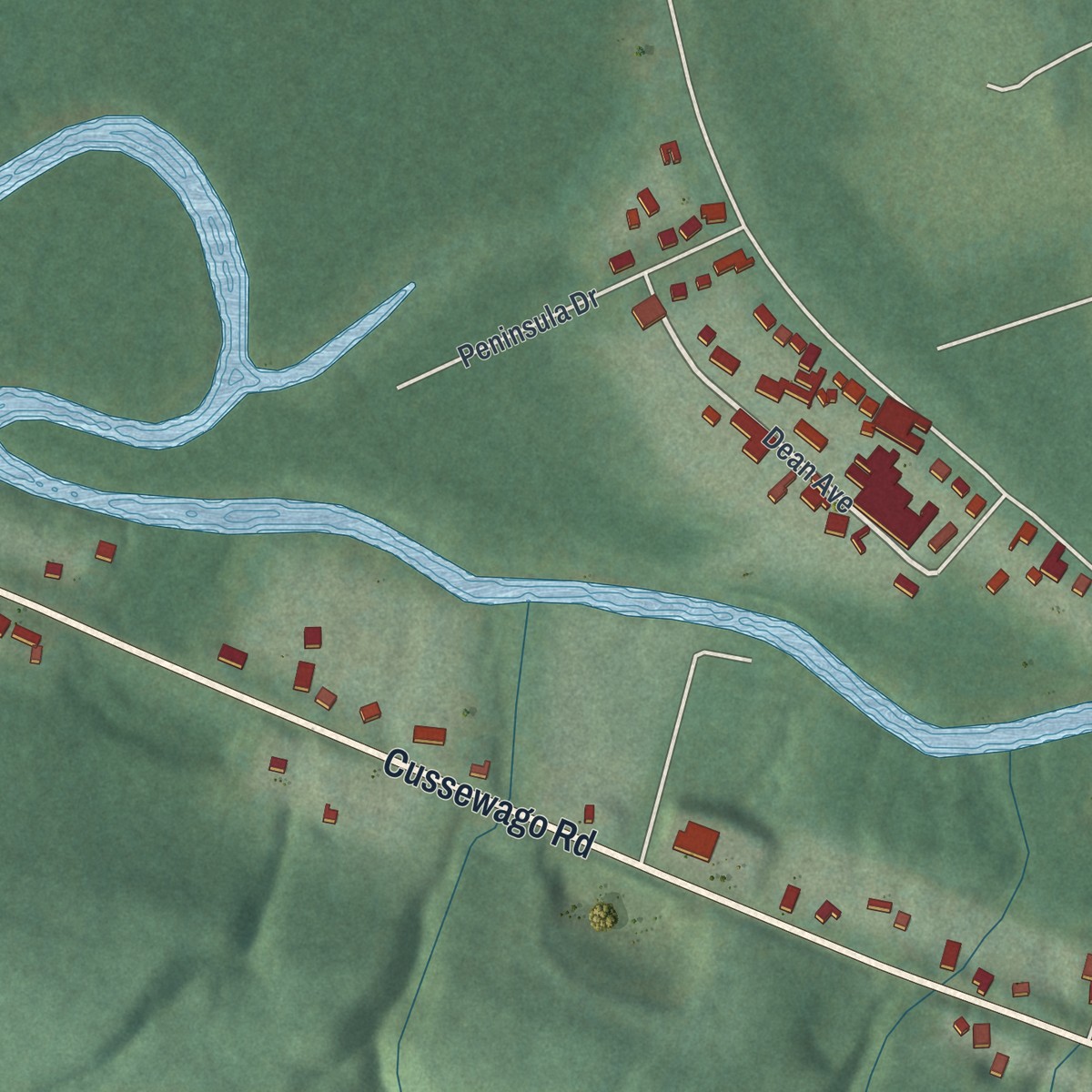 Second close-up of the map of Fredericksburg, Crawford County, Pennsylvania print showing more streets and buildings