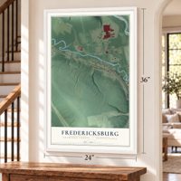 Fredericksburg, Crawford County, Pennsylvania map, 24 x 36 inch print in a white frame by a staircase