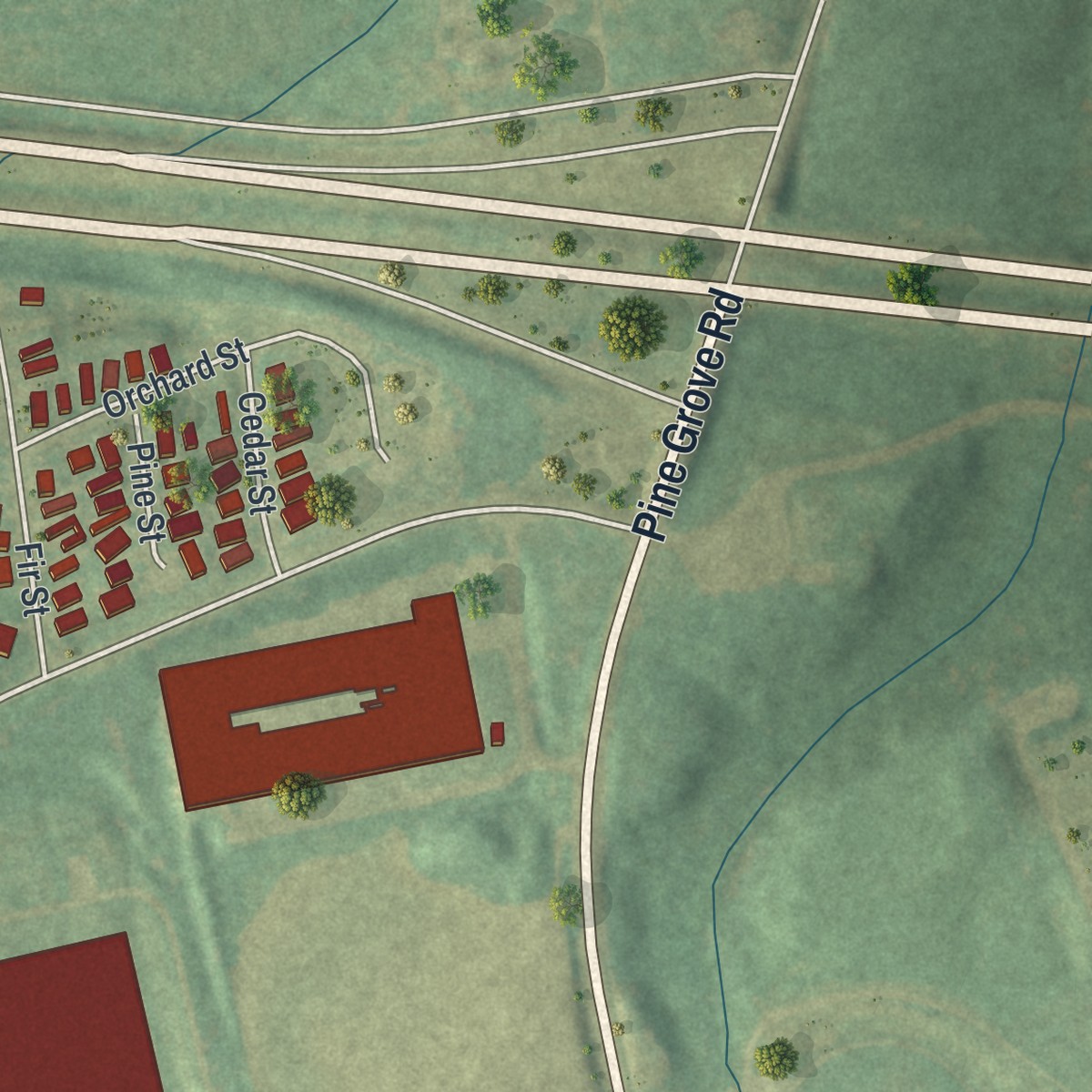 Second close-up of the map of Fredericksburg, Lebanon County, Pennsylvania print showing more streets and buildings