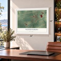 Fredericksburg, Lebanon County, Pennsylvania map, 18 x 24 inch print in a white frame in a home office