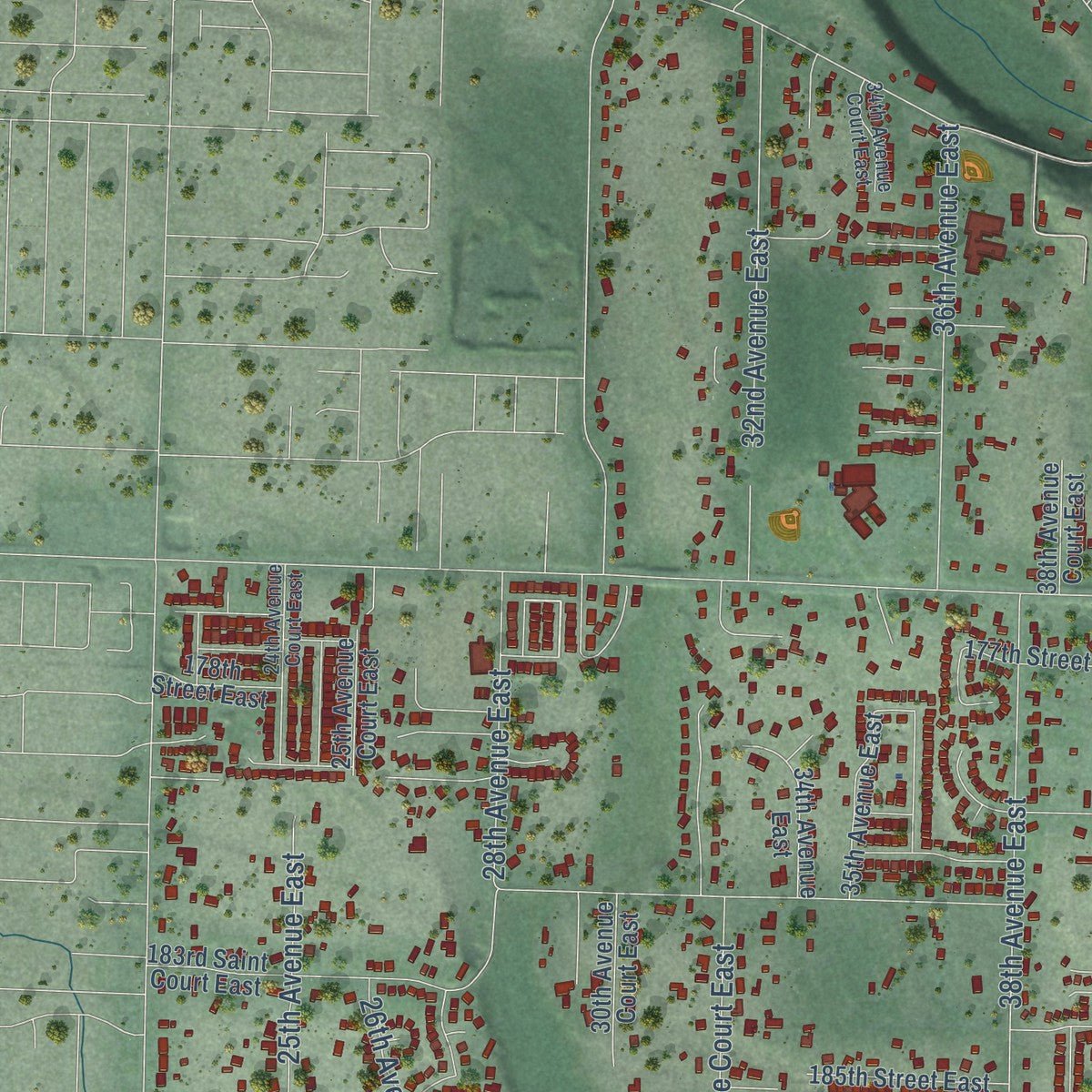 Second close-up of the map of Frederickson, Washington print showing more streets and buildings