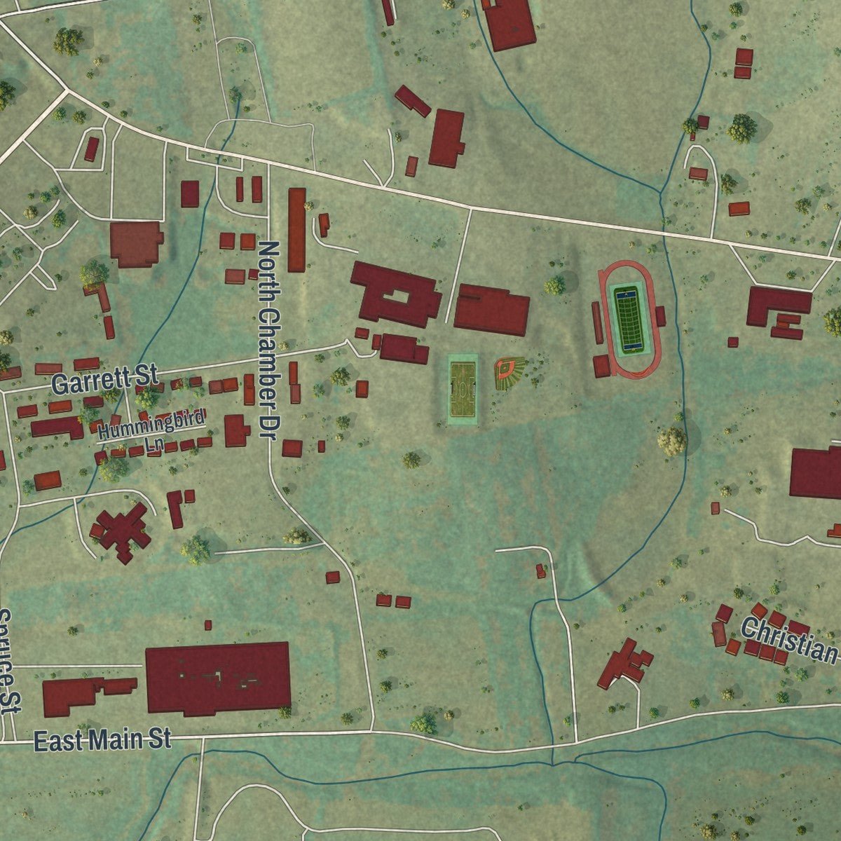 Second close-up of the map of Fredericktown, Missouri print showing more streets and buildings