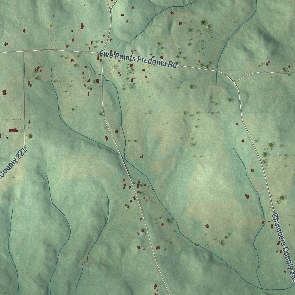 Second close-up of the map of Fredonia, Alabama print showing more streets and buildings