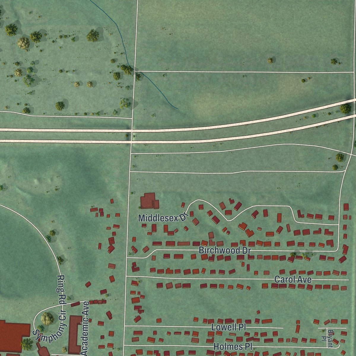 Second close-up of the map of Fredonia, New York print showing more streets and buildings