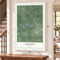 Freedom, Michigan map, 24 x 36 inch print in a white frame by a staircase
