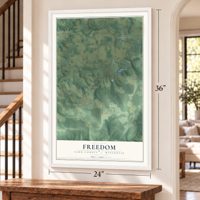 Freedom, Sauk County, Wisconsin map, 24 x 36 inch print in a white frame by a staircase