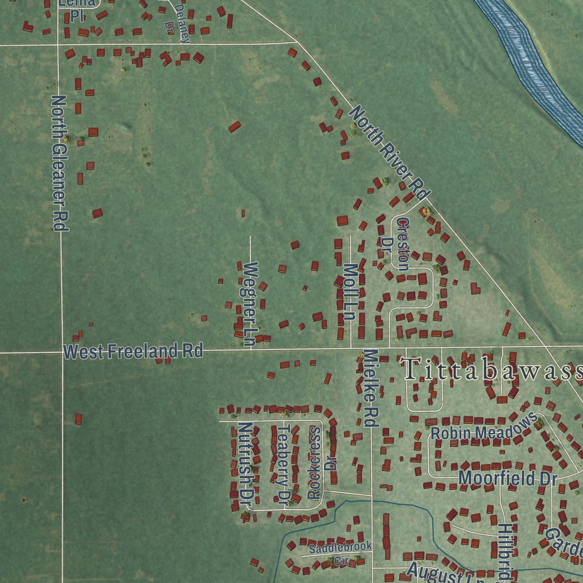 Second close-up of the map of Freeland, Michigan print showing more streets and buildings