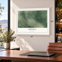 Freeman, Missouri map, 18 x 24 inch print in a white frame in a home office