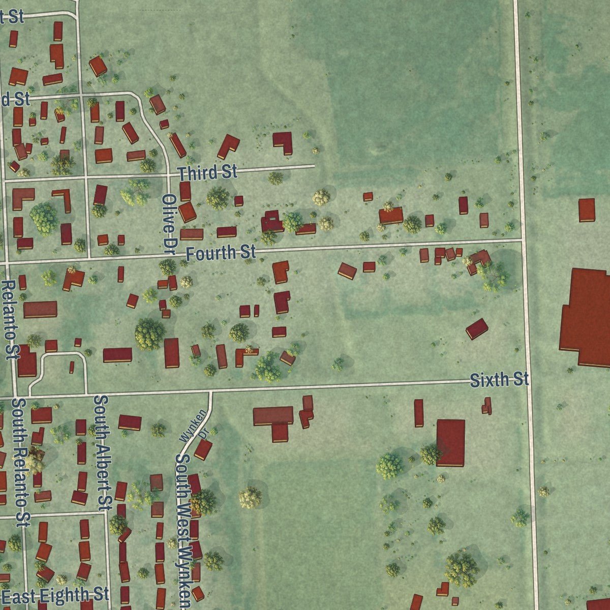 Second close-up of the map of Freeman, South Dakota print showing more streets and buildings