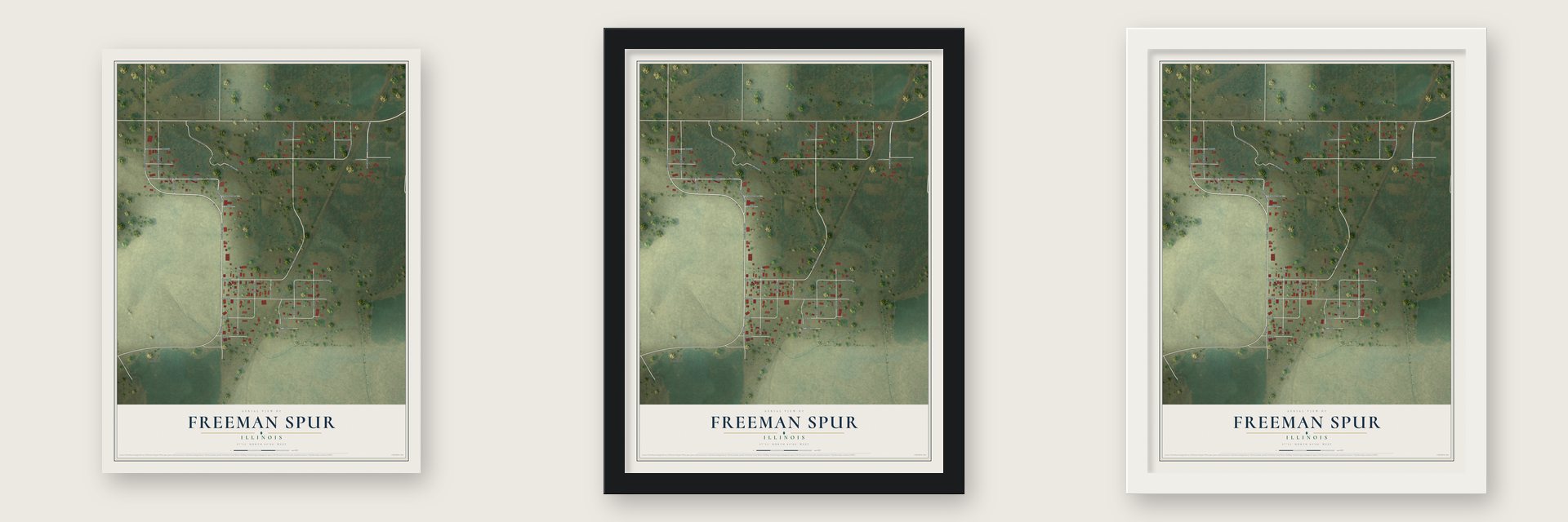 Freeman Spur, Illinois map unframed, in a black wood frame and in a white wood frame