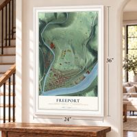 Freeport, Armstrong County, Pennsylvania map, 24 x 36 inch print in a white frame by a staircase