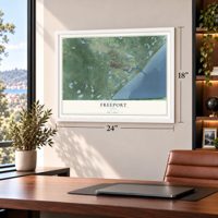 Freeport, Texas map, 18 x 24 inch print in a white frame in a home office
