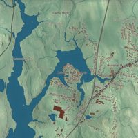 Close-up of the map of Freetown, Massachusetts print showing terrain and local geography
