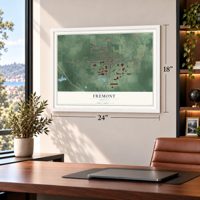 Fremont, Indiana map, 18 x 24 inch print in a white frame in a home office