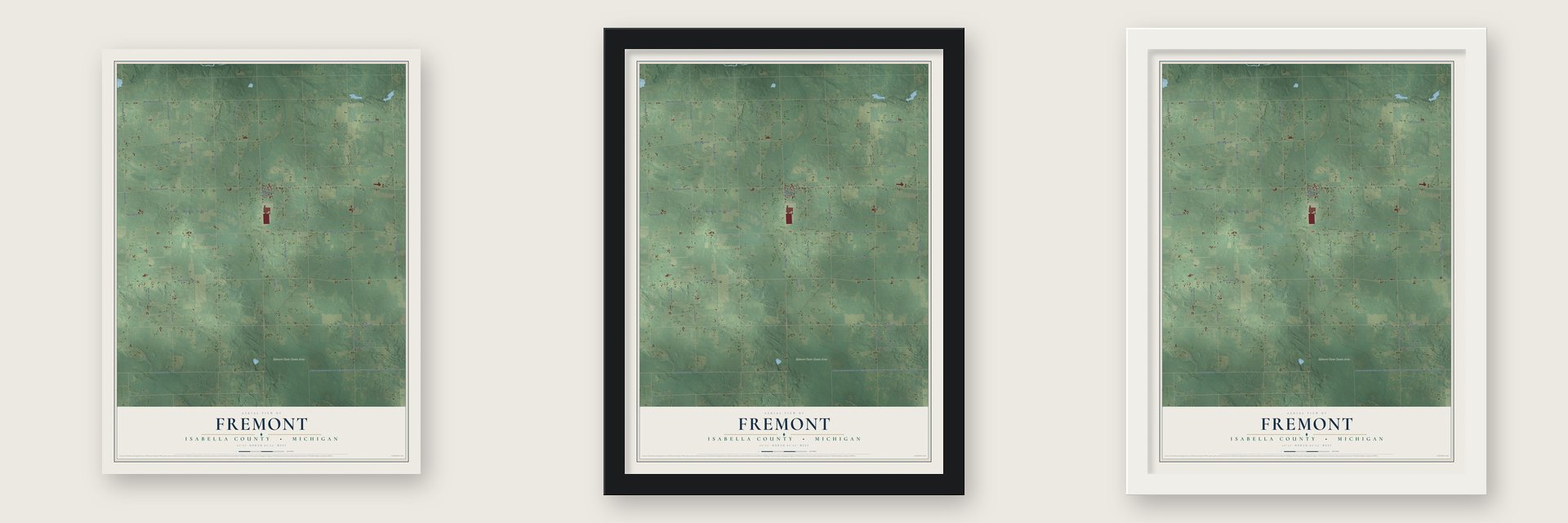 Fremont, Isabella County, Michigan map unframed, in a black wood frame and in a white wood frame