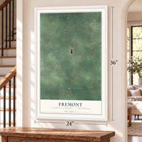 Fremont, Isabella County, Michigan map, 24 x 36 inch print in a white frame by a staircase