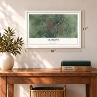 Fremont, Ohio map, 12 x 18 inch print in a white frame in an entryway
