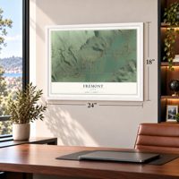 Fremont, Utah map, 18 x 24 inch print in a white frame in a home office