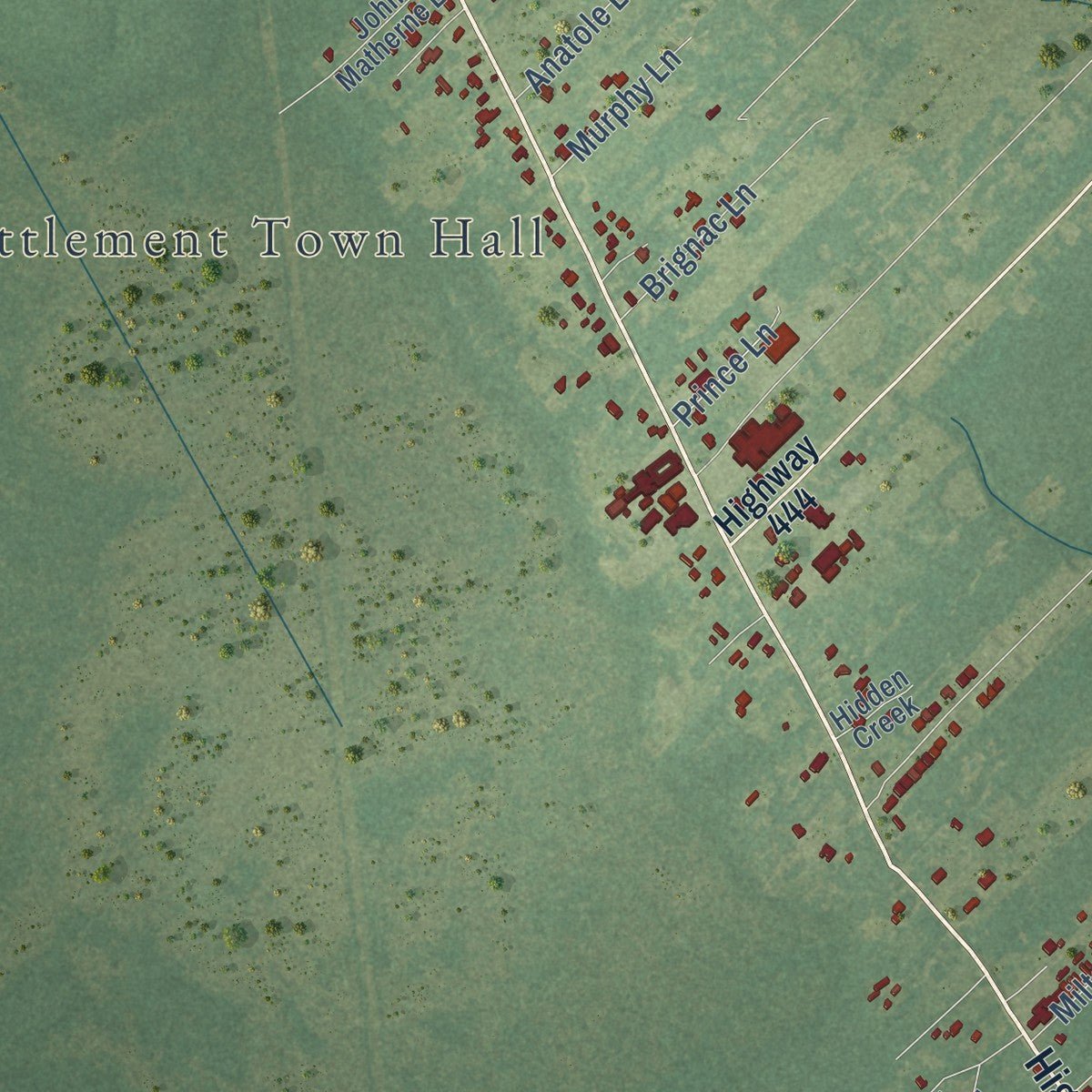 Second close-up of the map of French Settlement, Louisiana print showing more streets and buildings