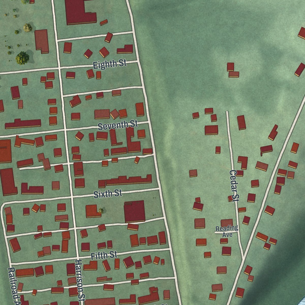 Second close-up of the map of Frenchtown, New Jersey print showing more streets and buildings