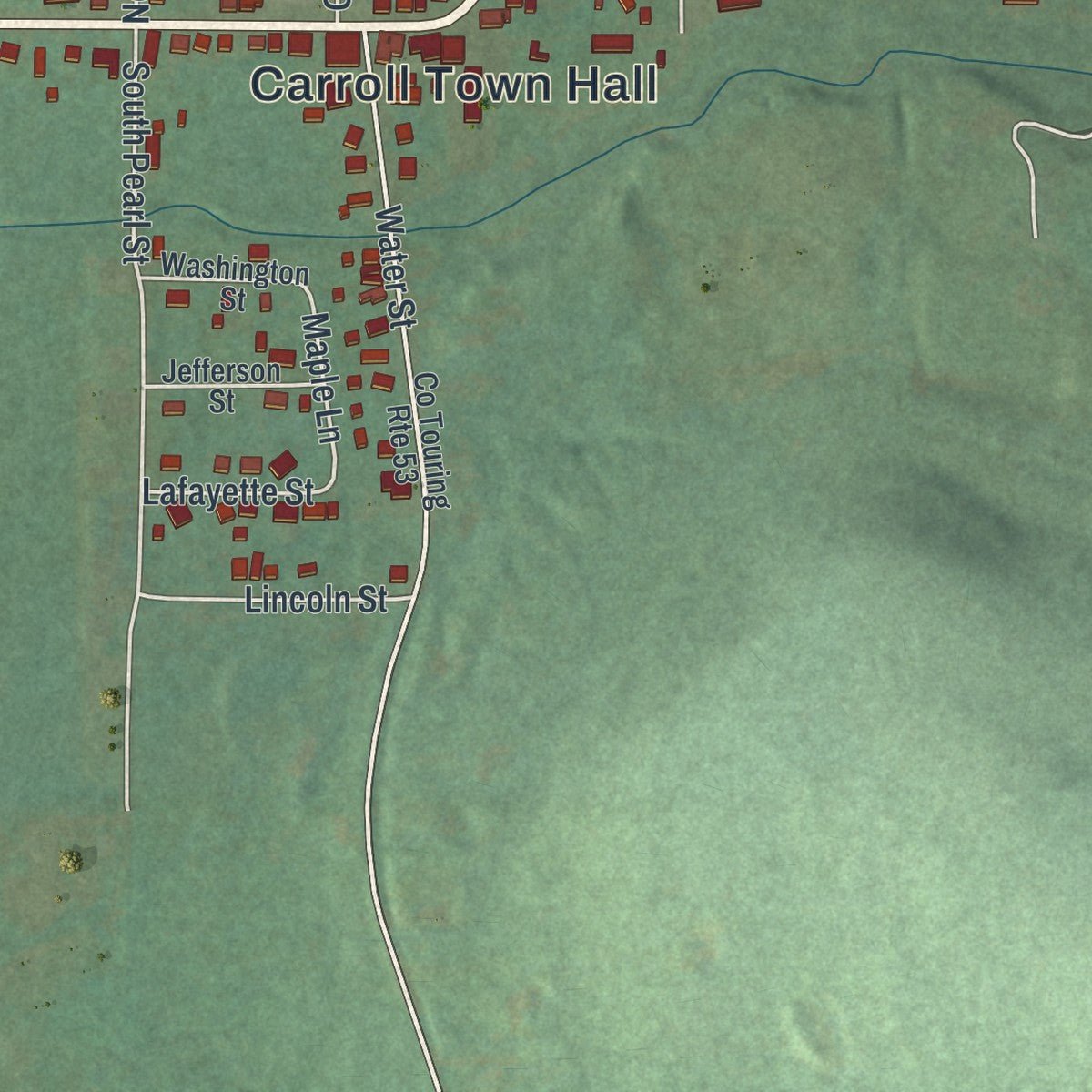 Second close-up of the map of Frewsburg, New York print showing more streets and buildings