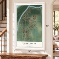 Friars Point, Mississippi map, 24 x 36 inch print in a white frame by a staircase