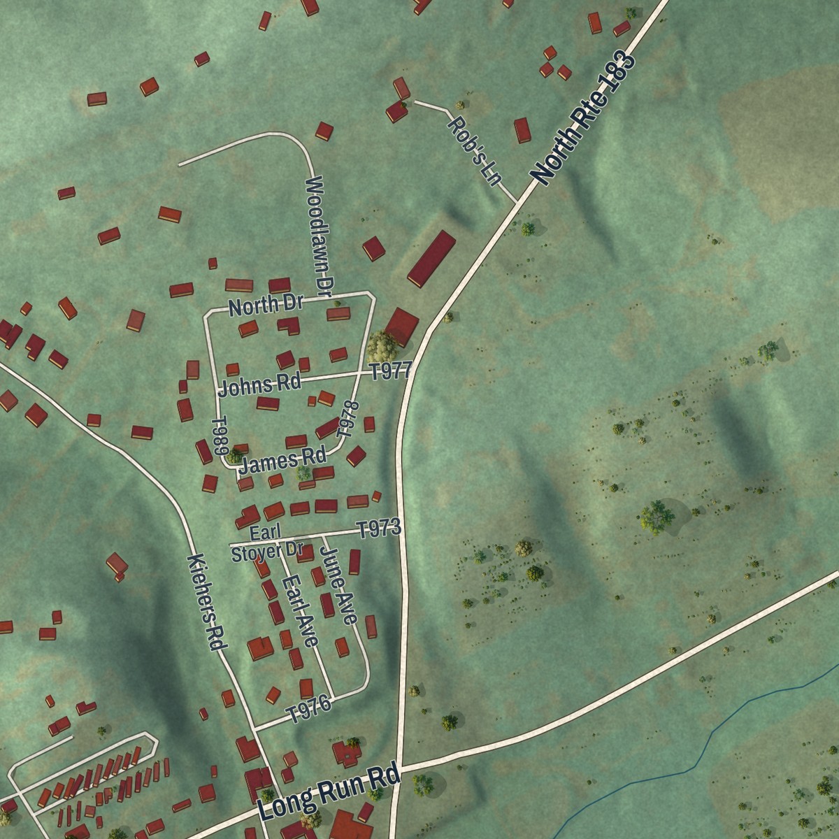 Second close-up of the map of Friedensburg, Pennsylvania print showing more streets and buildings