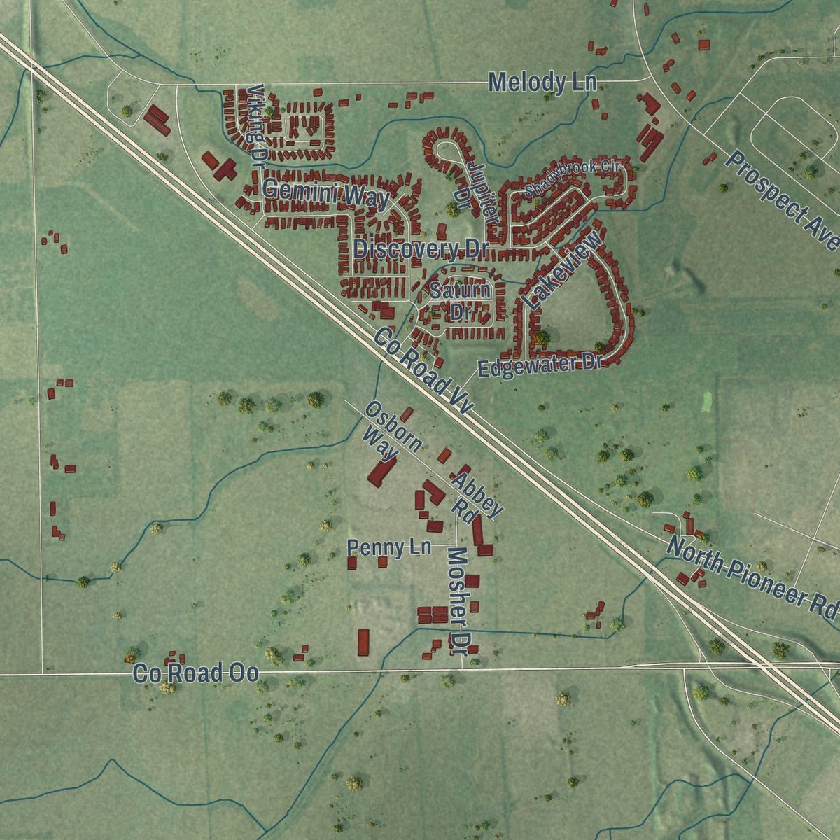 Second close-up of the map of Friendship, Fond du Lac County, Wisconsin print showing more streets and buildings