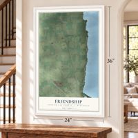 Friendship, Fond du Lac County, Wisconsin map, 24 x 36 inch print in a white frame by a staircase