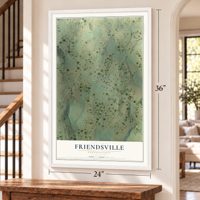 Friendsville, Pennsylvania map, 24 x 36 inch print in a white frame by a staircase
