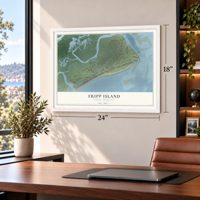 Fripp Island, South Carolina map, 18 x 24 inch print in a white frame in a home office