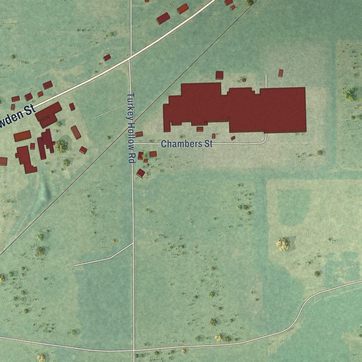 Second close-up of the map of Frisco City, Alabama print showing more streets and buildings