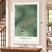 Frisco City, Alabama map, 24 x 36 inch print in a white frame by a staircase