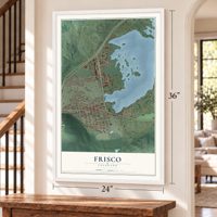 Frisco, Colorado map, 24 x 36 inch print in a white frame by a staircase