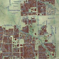 Second close-up of the map of Frisco, Texas print showing more streets and buildings