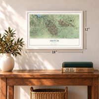 Fritch, Texas map, 12 x 18 inch print in a white frame in an entryway